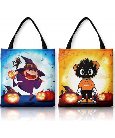 2 Large Halloween Tote Bag Halloween Canvas Bags for Kids 13.8”× 12.6” Halloween Bags with Witch Pumpkin Halloween Reusable G...