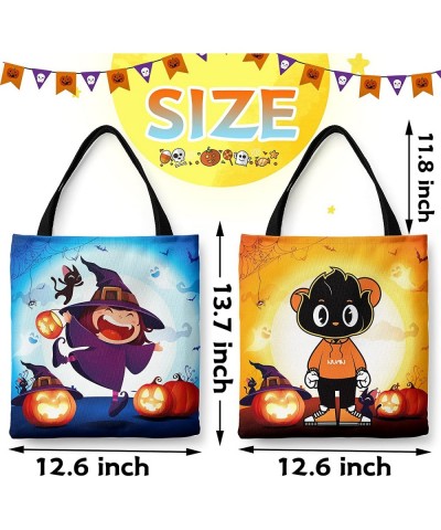 2 Large Halloween Tote Bag Halloween Canvas Bags for Kids 13.8”× 12.6” Halloween Bags with Witch Pumpkin Halloween Reusable G...