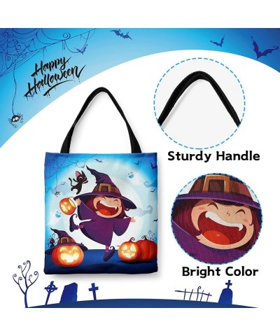 2 Large Halloween Tote Bag Halloween Canvas Bags for Kids 13.8”× 12.6” Halloween Bags with Witch Pumpkin Halloween Reusable G...