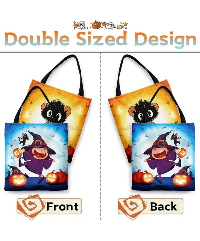 2 Large Halloween Tote Bag Halloween Canvas Bags for Kids 13.8”× 12.6” Halloween Bags with Witch Pumpkin Halloween Reusable G...