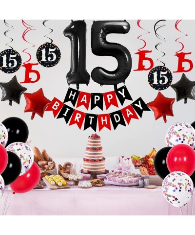 15th Birthday Decorations for Girls Boys Red Black 15th Birthday Party Supplies for 15 Years Old Bady Decor for Teenagers HAP...