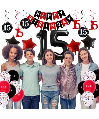 15th Birthday Decorations for Girls Boys Red Black 15th Birthday Party Supplies for 15 Years Old Bady Decor for Teenagers HAP...