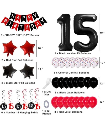 15th Birthday Decorations for Girls Boys Red Black 15th Birthday Party Supplies for 15 Years Old Bady Decor for Teenagers HAP...