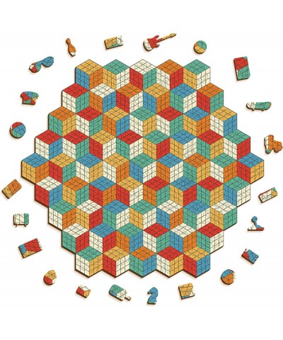 Cubes Wooden Jigsaw Puzzle - Retro Style Fun Challenge Game for Adults 13.1' x 11.7' - 279 Pieces Unique Shape $49.53 Jigsaw ...