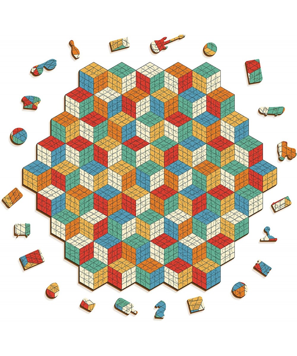 Cubes Wooden Jigsaw Puzzle - Retro Style Fun Challenge Game for Adults 13.1' x 11.7' - 279 Pieces Unique Shape $49.53 Jigsaw ...