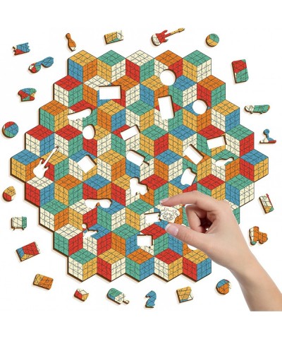 Cubes Wooden Jigsaw Puzzle - Retro Style Fun Challenge Game for Adults 13.1' x 11.7' - 279 Pieces Unique Shape $49.53 Jigsaw ...