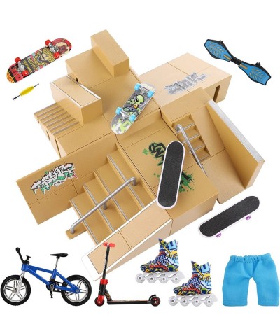 Bigger Skate Park Kit 18 Pcs Finger Skateboard Deck Ramp Set Finger Skatepark 6 Pieces & Mini Finger Toys Kit Handboards Scoo...