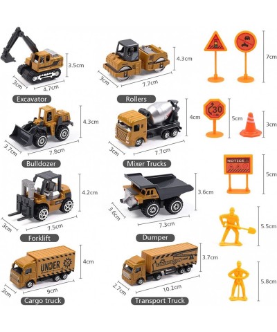 Construction Vehicles Toys Set with 32×28 Inches Play Mat 8 Mini Alloy Engineering Trucks and 7 Road Signs Excavator and Dump...