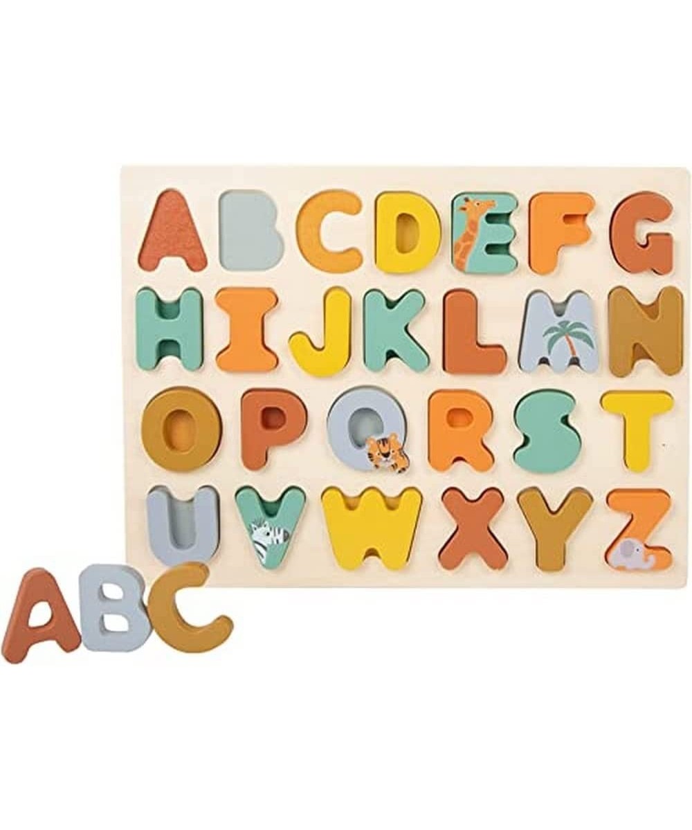 Wooden Alphabet Puzzle (Safari Theme) by Small Foot – Toddlers Learn ABCs While Developing Fine Motor Skills – Classic 27 Pie...