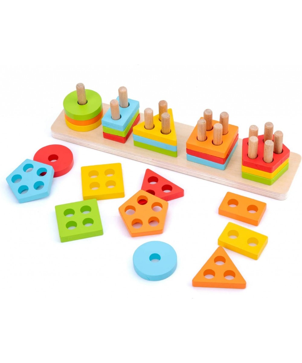 Wooden Sorting & Stacking Toy Shape Sorter Toys for Toddlers Montessori Color Recognition Stacker Early Educational Block Puz...