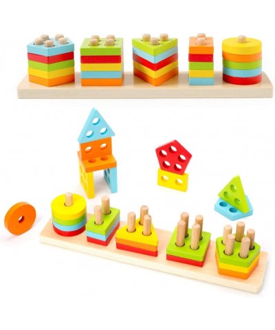 Wooden Sorting & Stacking Toy Shape Sorter Toys for Toddlers Montessori Color Recognition Stacker Early Educational Block Puz...