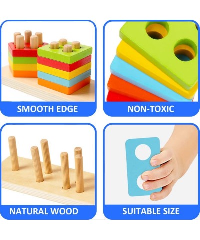 Wooden Sorting & Stacking Toy Shape Sorter Toys for Toddlers Montessori Color Recognition Stacker Early Educational Block Puz...