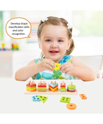 Wooden Sorting & Stacking Toy Shape Sorter Toys for Toddlers Montessori Color Recognition Stacker Early Educational Block Puz...