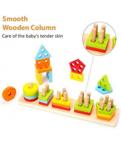 Wooden Sorting & Stacking Toy Shape Sorter Toys for Toddlers Montessori Color Recognition Stacker Early Educational Block Puz...