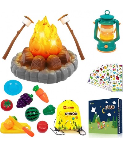 Camping Toys Play Set Pretend Campfire Play Food for Kids with Oil Lantern Pretend Fruits Vegetables Cutting S'Mores Indoor O...