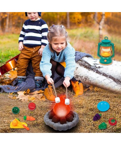 Camping Toys Play Set Pretend Campfire Play Food for Kids with Oil Lantern Pretend Fruits Vegetables Cutting S'Mores Indoor O...