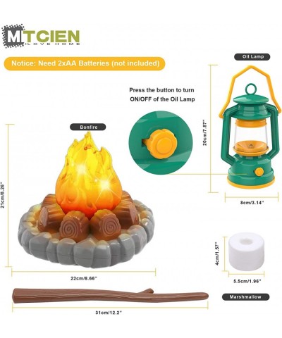 Camping Toys Play Set Pretend Campfire Play Food for Kids with Oil Lantern Pretend Fruits Vegetables Cutting S'Mores Indoor O...