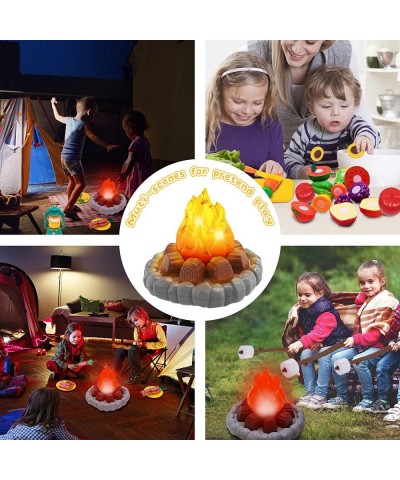 Camping Toys Play Set Pretend Campfire Play Food for Kids with Oil Lantern Pretend Fruits Vegetables Cutting S'Mores Indoor O...