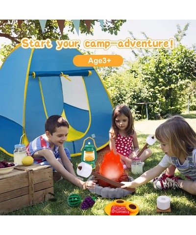 Camping Toys Play Set Pretend Campfire Play Food for Kids with Oil Lantern Pretend Fruits Vegetables Cutting S'Mores Indoor O...