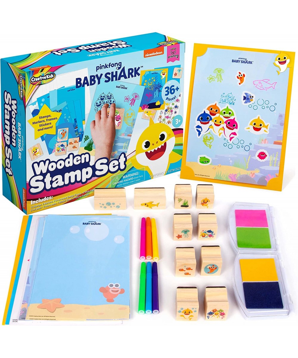 Baby Shark Kids Stamp Set | 36 Piece Wooden Stamps Set w/ Ink Pads Stickers Markers Picture Frames | Toddler Arts and Crafts ...