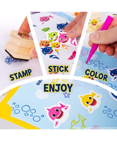 Baby Shark Kids Stamp Set | 36 Piece Wooden Stamps Set w/ Ink Pads Stickers Markers Picture Frames | Toddler Arts and Crafts ...