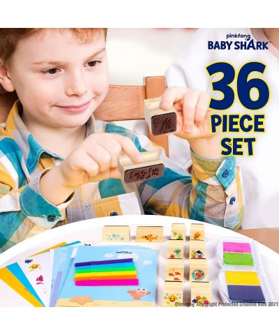 Baby Shark Kids Stamp Set | 36 Piece Wooden Stamps Set w/ Ink Pads Stickers Markers Picture Frames | Toddler Arts and Crafts ...