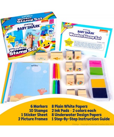 Baby Shark Kids Stamp Set | 36 Piece Wooden Stamps Set w/ Ink Pads Stickers Markers Picture Frames | Toddler Arts and Crafts ...