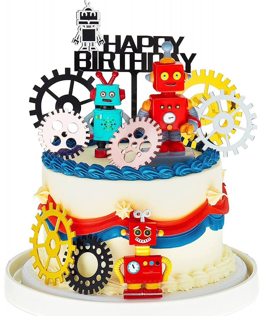 11 Pieces Robot Cake Topper Set Robot Happy Birthday Cake Topper Pick Robot Gear Cake Cupcake Decoration Robot Cake Figurine ...