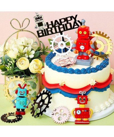 11 Pieces Robot Cake Topper Set Robot Happy Birthday Cake Topper Pick Robot Gear Cake Cupcake Decoration Robot Cake Figurine ...