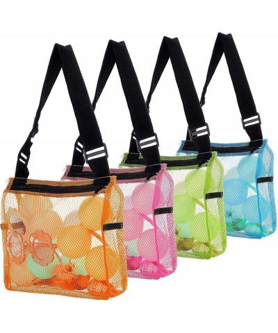 4 Pieces Beach Toys Mesh Bags with Zipper Sand Toys Colorful Beach Tote Organizer Seashell Collecting Mesh Storage for Kids B...