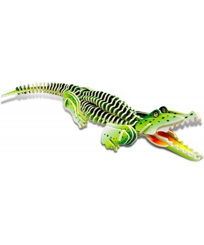 3D Puzzle Colorful Alligator Wood Craft Construction Kit Fun Unique and Educational DIY Wooden Animal Toy Assemble Model Pre-...