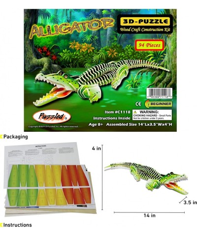 3D Puzzle Colorful Alligator Wood Craft Construction Kit Fun Unique and Educational DIY Wooden Animal Toy Assemble Model Pre-...