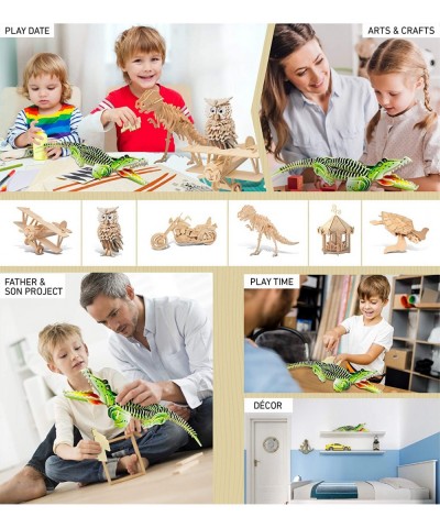 3D Puzzle Colorful Alligator Wood Craft Construction Kit Fun Unique and Educational DIY Wooden Animal Toy Assemble Model Pre-...