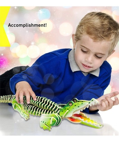 3D Puzzle Colorful Alligator Wood Craft Construction Kit Fun Unique and Educational DIY Wooden Animal Toy Assemble Model Pre-...