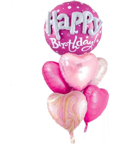 36 Inch Large Hot Pink Round Happy Birthday Balloons Pack Of 6 Foil Helium Mylar Balloons Matte Pink Light Pink Agate Marble ...