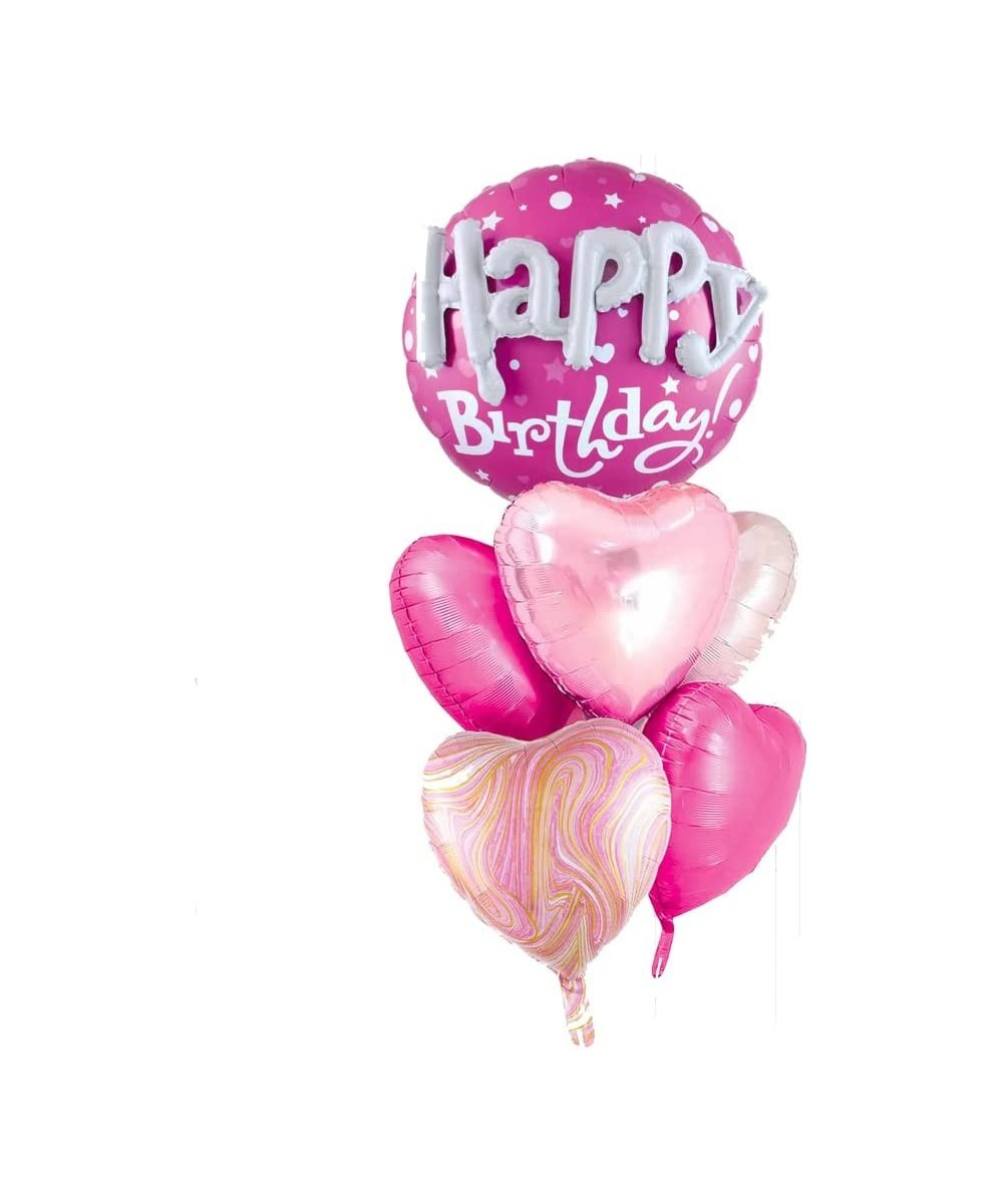 36 Inch Large Hot Pink Round Happy Birthday Balloons Pack Of 6 Foil Helium Mylar Balloons Matte Pink Light Pink Agate Marble ...