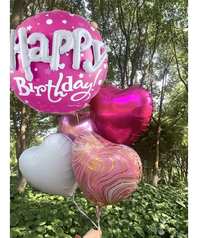 36 Inch Large Hot Pink Round Happy Birthday Balloons Pack Of 6 Foil Helium Mylar Balloons Matte Pink Light Pink Agate Marble ...