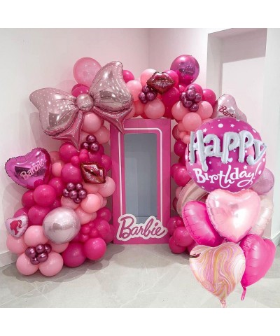 36 Inch Large Hot Pink Round Happy Birthday Balloons Pack Of 6 Foil Helium Mylar Balloons Matte Pink Light Pink Agate Marble ...