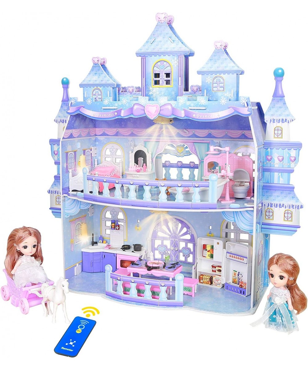 Dollhouse 3D Princess Castle Two-Story Playset Doll House with Lights for Girls DIY Building Pretend Dream House Playhouse To...