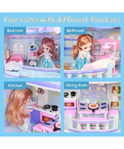 Dollhouse 3D Princess Castle Two-Story Playset Doll House with Lights for Girls DIY Building Pretend Dream House Playhouse To...