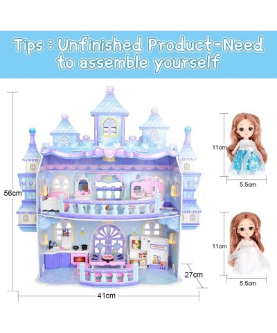 Dollhouse 3D Princess Castle Two-Story Playset Doll House with Lights for Girls DIY Building Pretend Dream House Playhouse To...