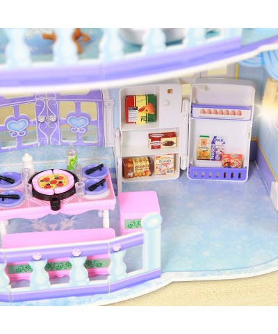 Dollhouse 3D Princess Castle Two-Story Playset Doll House with Lights for Girls DIY Building Pretend Dream House Playhouse To...