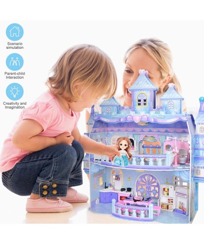 Dollhouse 3D Princess Castle Two-Story Playset Doll House with Lights for Girls DIY Building Pretend Dream House Playhouse To...