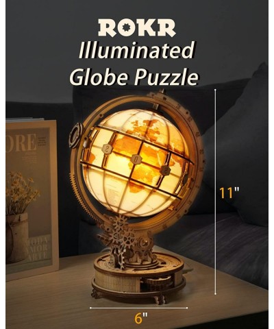 3D Wooden Puzzles for Adults-LED Illuminated Wooden Globe Puzzle-Model Building Kits-Room Decor for Teen Girls Boys Women Men...