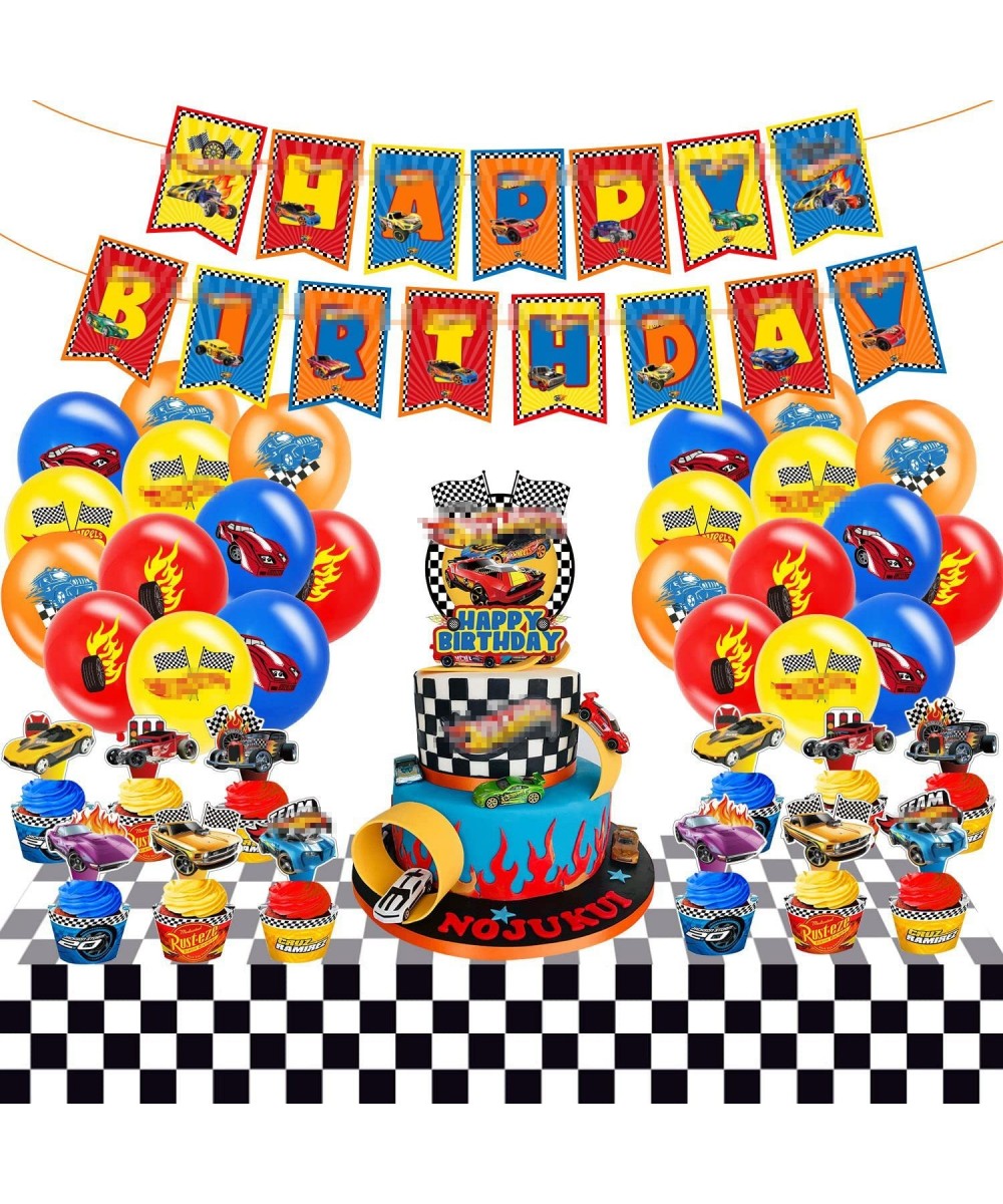 Hot Race Car Birthday Party Supplies Race Car Wheels Birthday Decorations Includes Banner Tablecloth Balloons Cake Toppers $3...