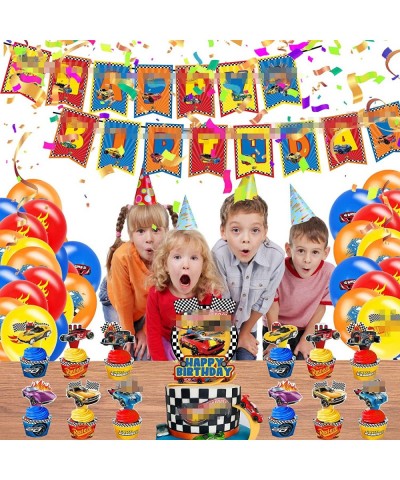 Hot Race Car Birthday Party Supplies Race Car Wheels Birthday Decorations Includes Banner Tablecloth Balloons Cake Toppers $3...