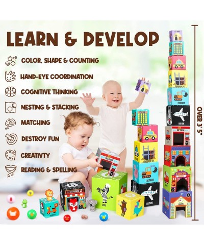 Sorting and Stacking Toys Block 10 Piece of Story-Telling Anmial Building Preschool Learning Numbers Nesting Boxes for Toddle...