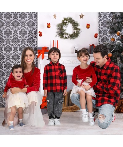 Family Matching Christmas Outfits Red Plaid Parent-Child Lace Skirt Xmas Photography Matching Dress Costume for Women Men Kid...