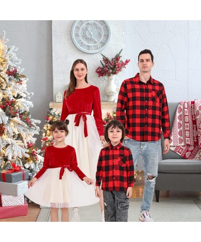 Family Matching Christmas Outfits Red Plaid Parent-Child Lace Skirt Xmas Photography Matching Dress Costume for Women Men Kid...