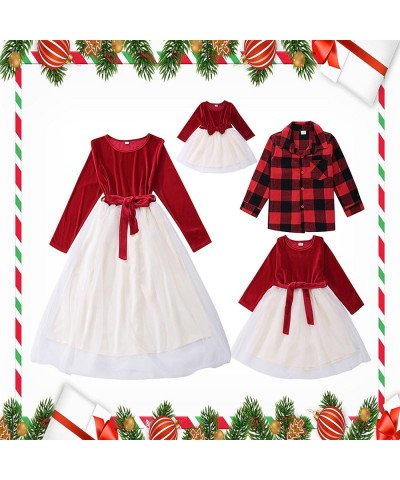 Family Matching Christmas Outfits Red Plaid Parent-Child Lace Skirt Xmas Photography Matching Dress Costume for Women Men Kid...